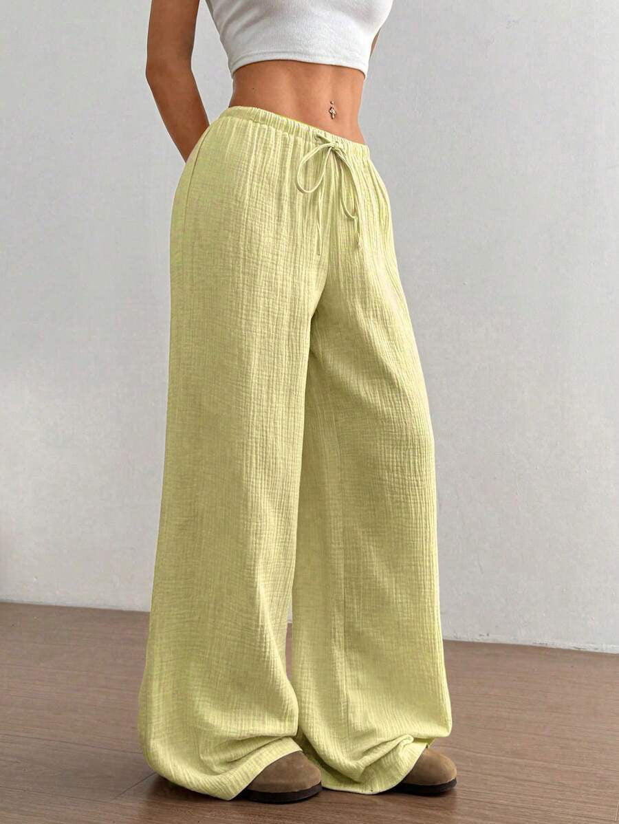 Textured Wide-Leg Drawstring Trousers