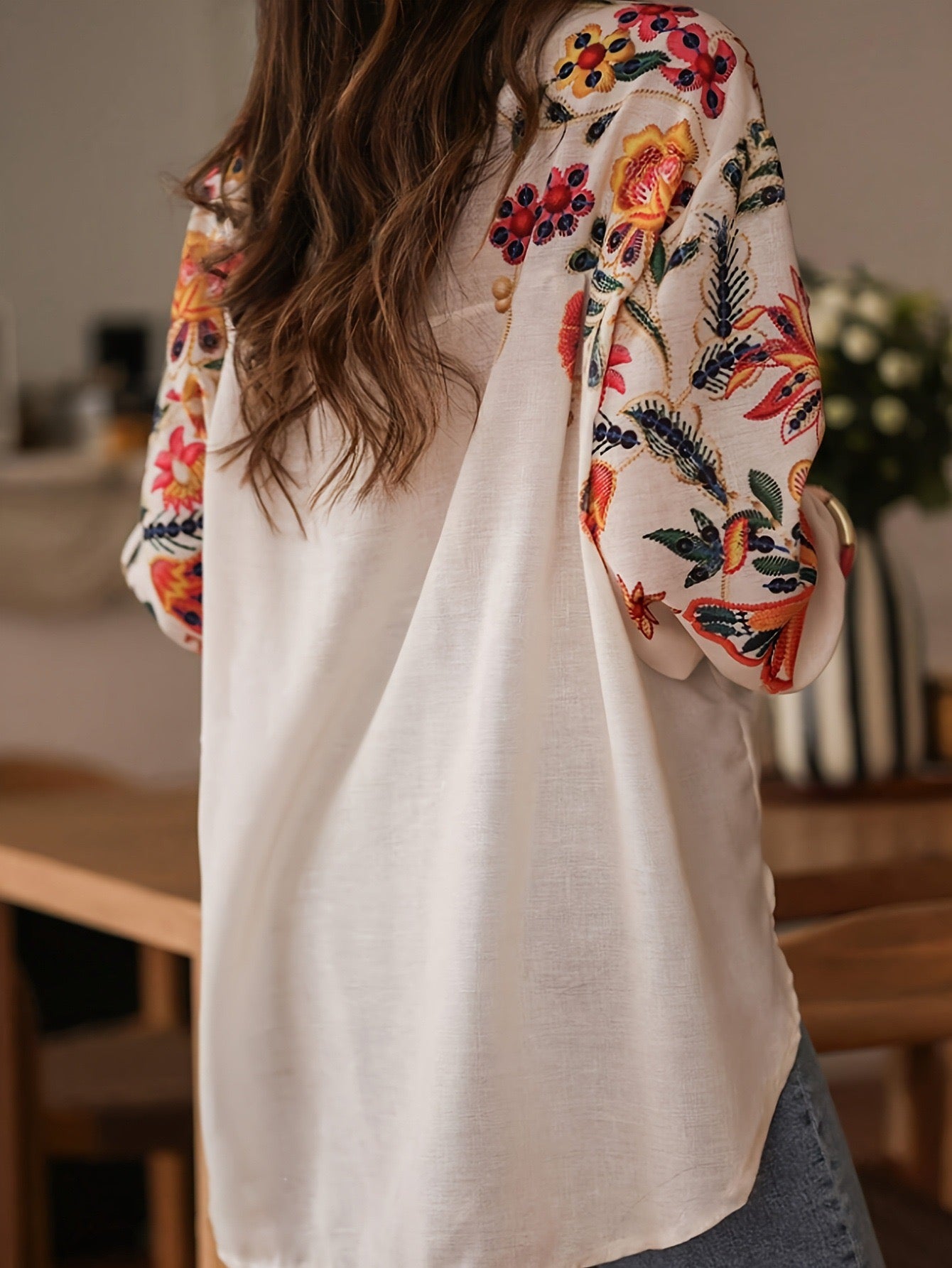Botanical Print Long Sleeve Blouse