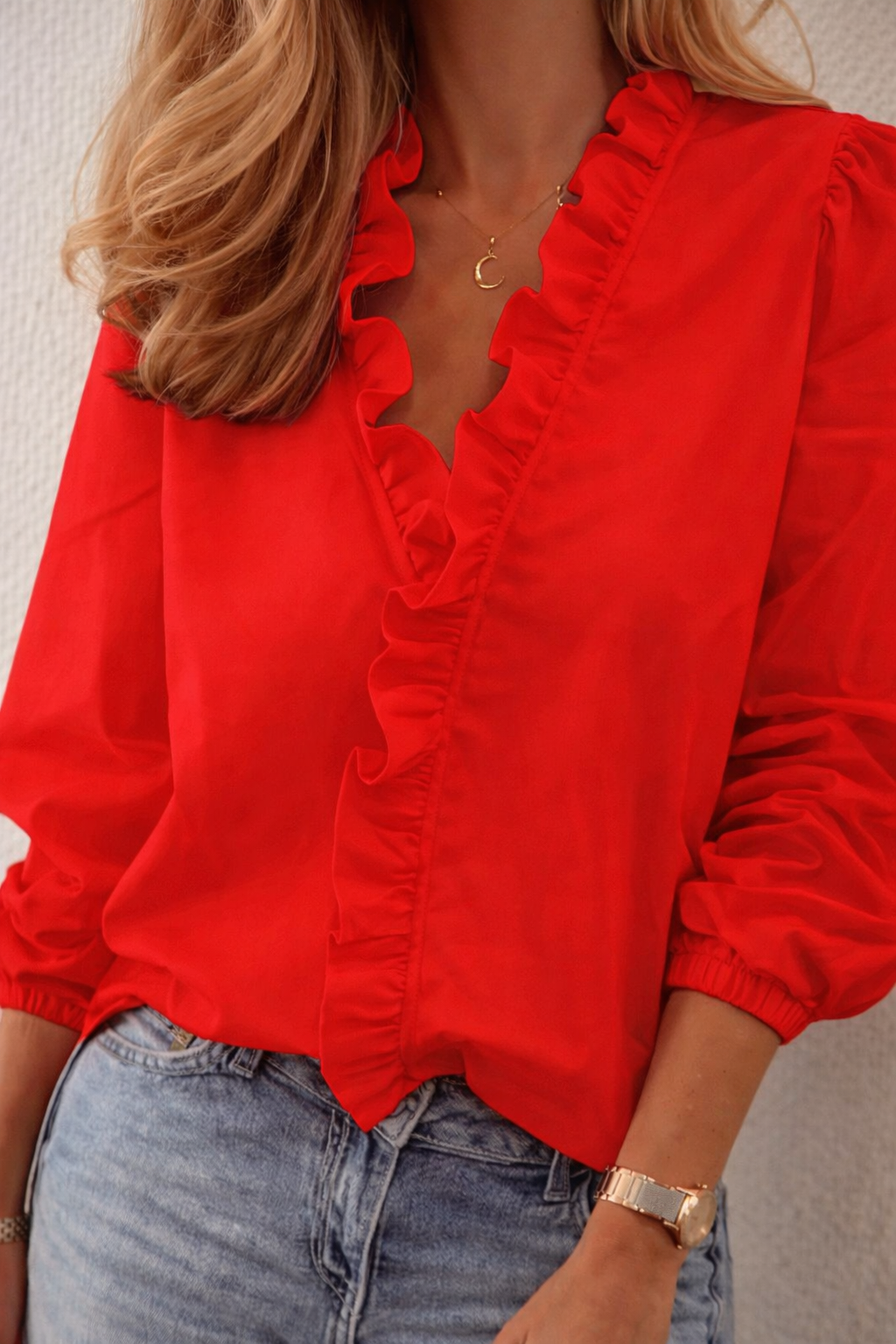 Ruffle Trim Long Sleeve Blouse