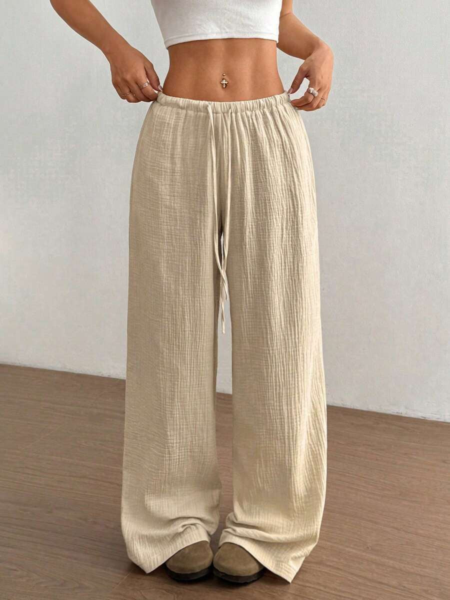 Textured Wide-Leg Drawstring Trousers