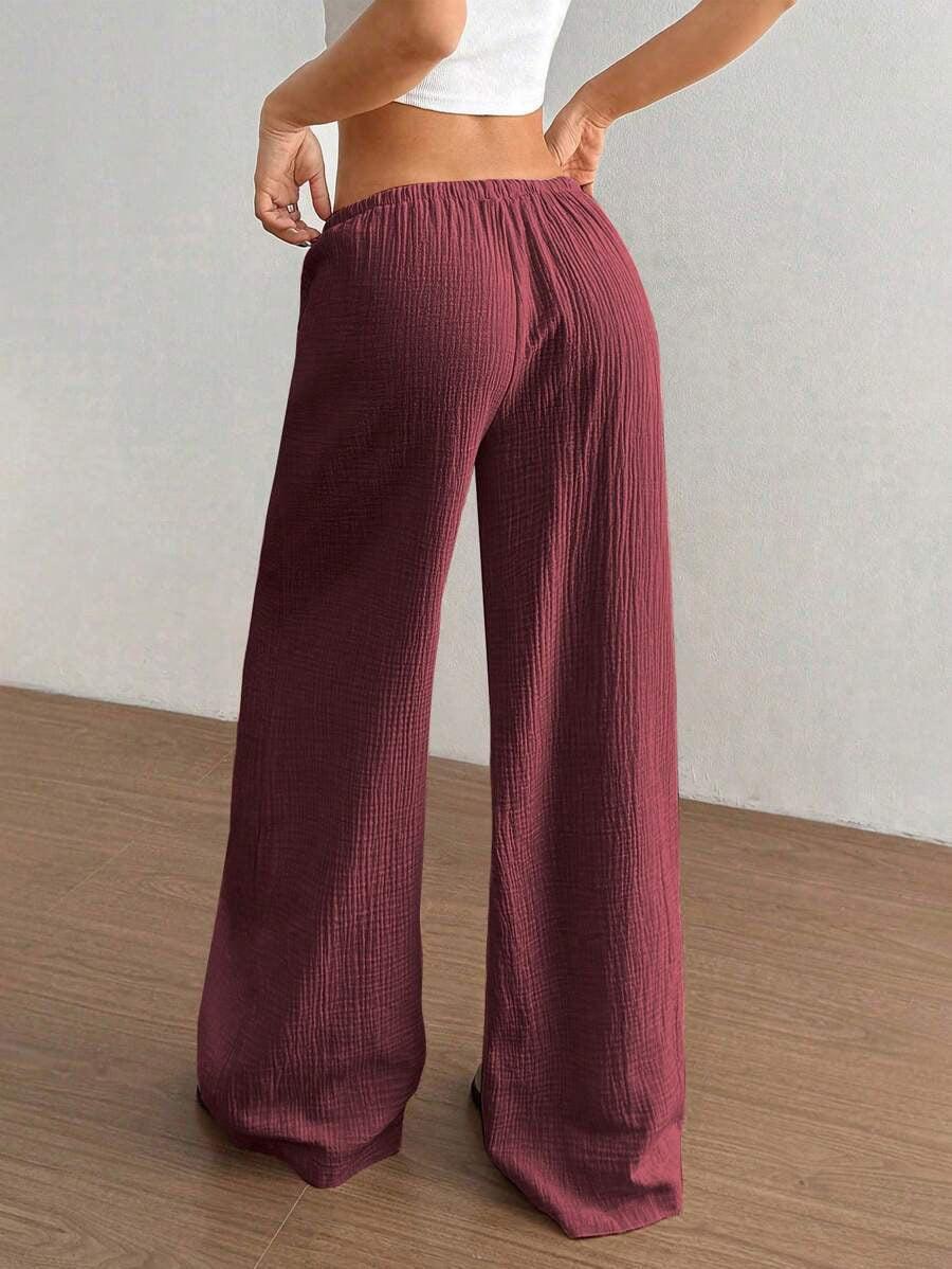Textured Wide-Leg Drawstring Trousers