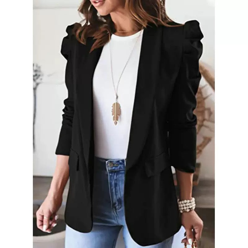 Tailored Blazer with Statement Puff Sleeves