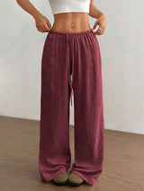 Textured Wide-Leg Drawstring Trousers