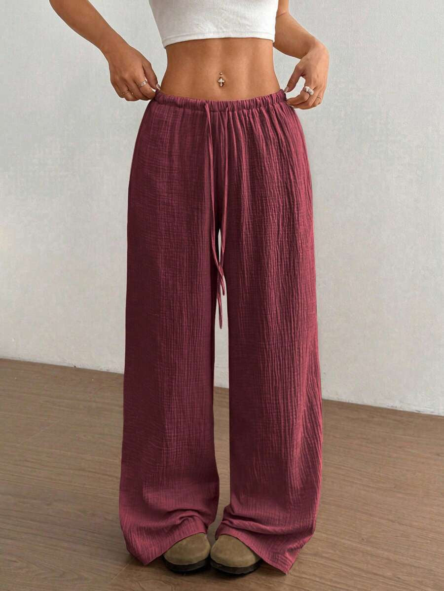 Textured Wide-Leg Drawstring Trousers