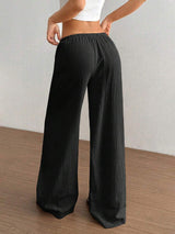 Textured Wide-Leg Drawstring Trousers
