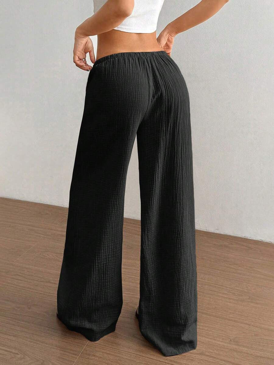 Textured Wide-Leg Drawstring Trousers