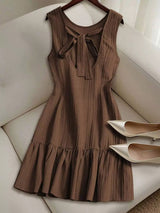 Pleated Sleeveless Mini Dress with Ruffle Hem