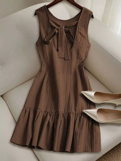 Pleated Sleeveless Mini Dress with Ruffle Hem