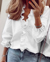 Ruffle Trim Long Sleeve Blouse