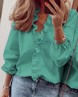 Ruffle Trim Long Sleeve Blouse