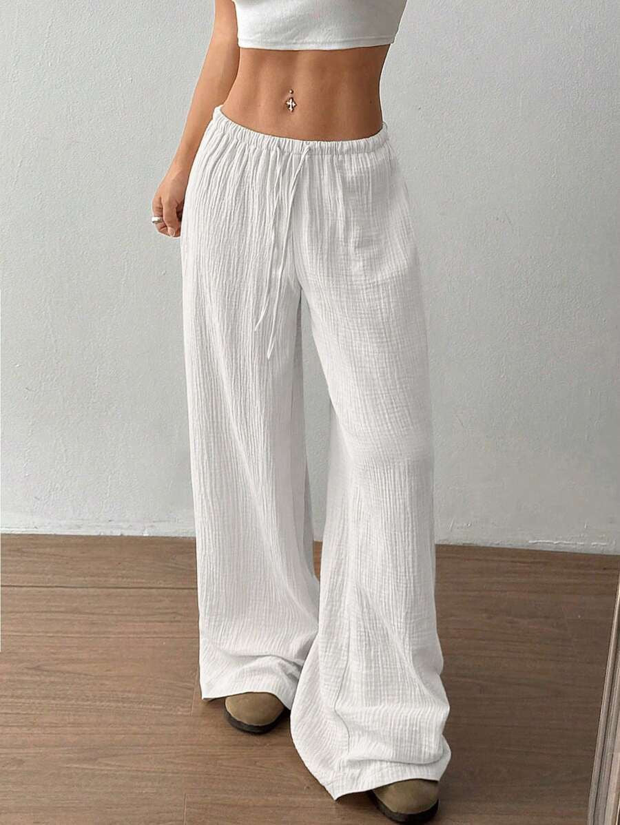 Textured Wide-Leg Drawstring Trousers