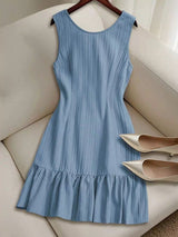 Pleated Sleeveless Mini Dress with Ruffle Hem