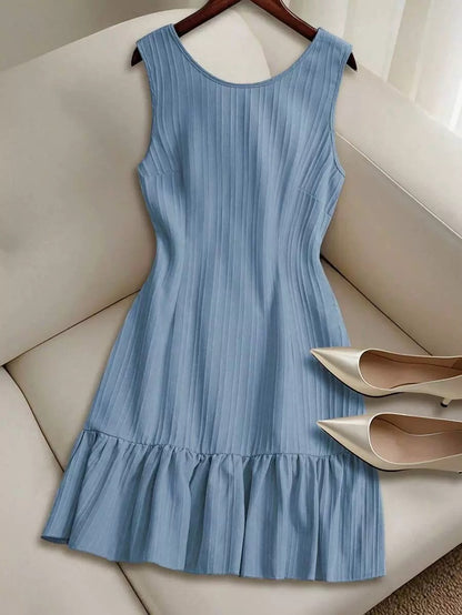 Pleated Sleeveless Mini Dress with Ruffle Hem