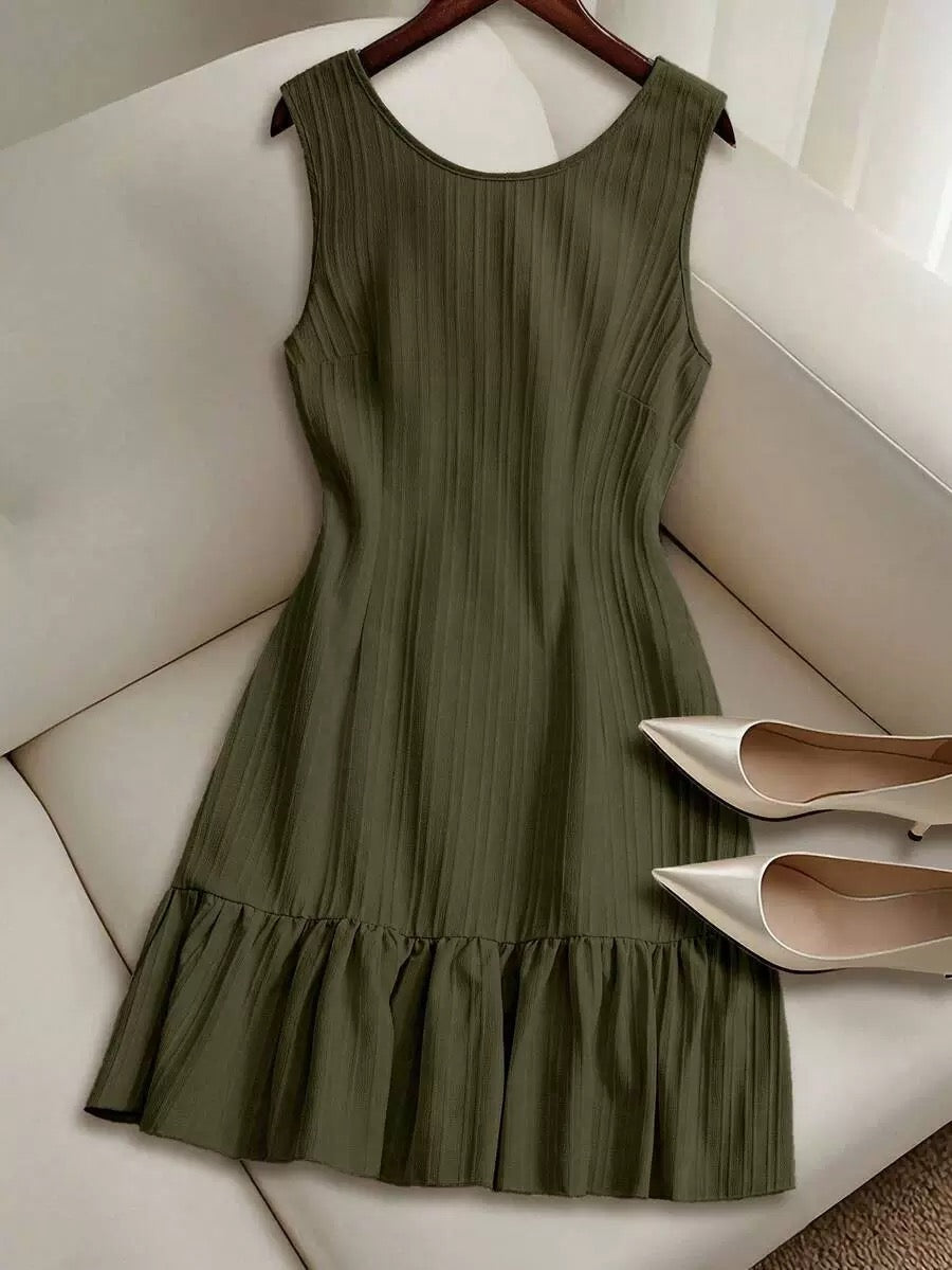Pleated Sleeveless Mini Dress with Ruffle Hem
