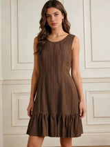 Pleated Sleeveless Mini Dress with Ruffle Hem