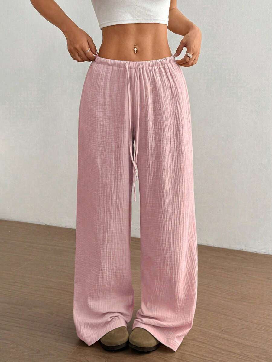 Textured Wide-Leg Drawstring Trousers