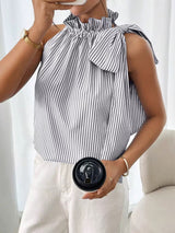 Striped Sleeveless Blouse with Statement Bow Detail