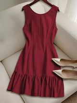 Pleated Sleeveless Mini Dress with Ruffle Hem
