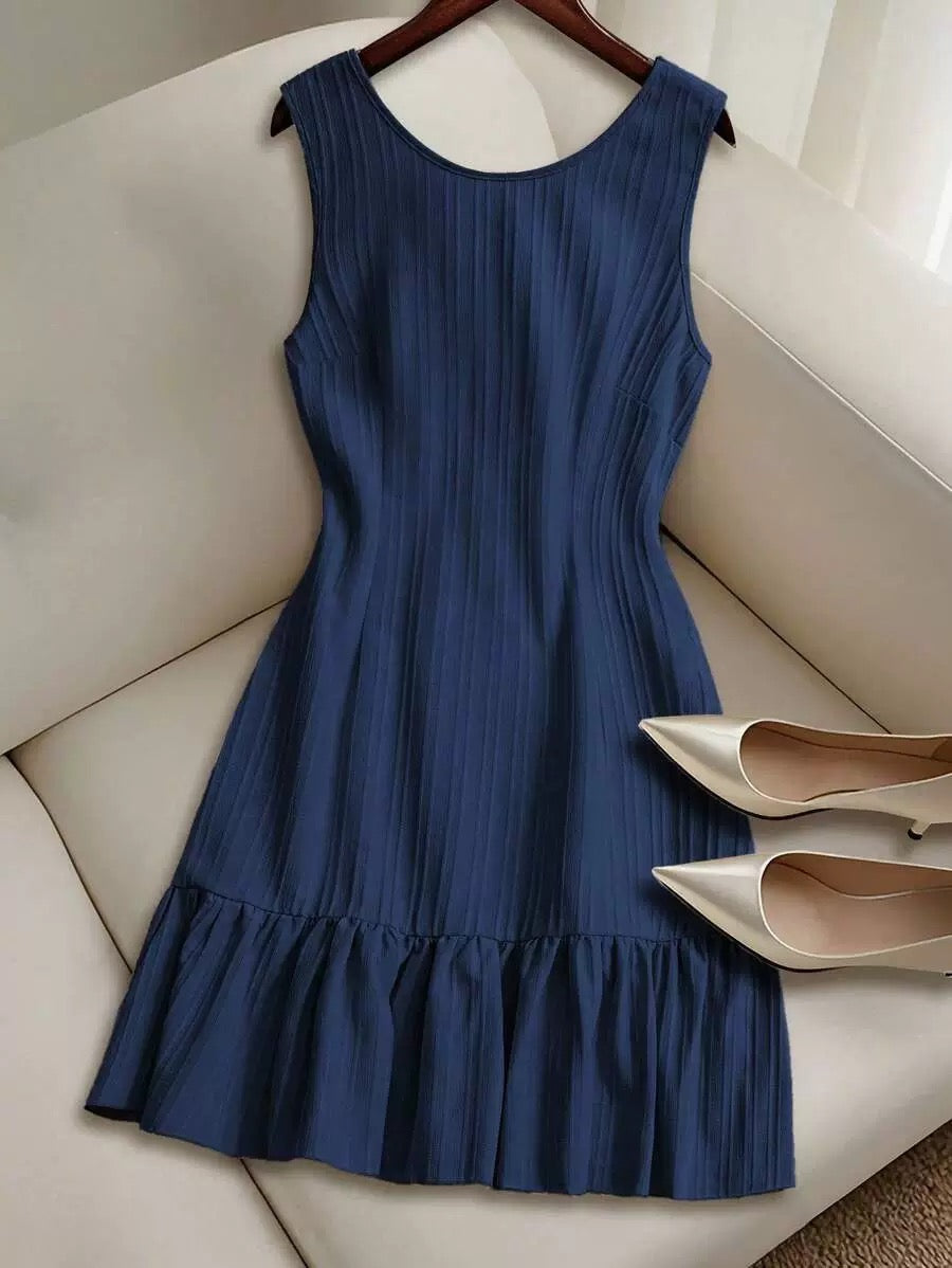 Pleated Sleeveless Mini Dress with Ruffle Hem