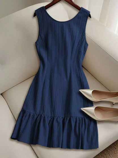 Pleated Sleeveless Mini Dress with Ruffle Hem