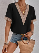 Elegant lace detail V-Neck Blouse