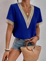 Elegant lace detail V-Neck Blouse