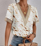 Elegant lace detail V-Neck Blouse