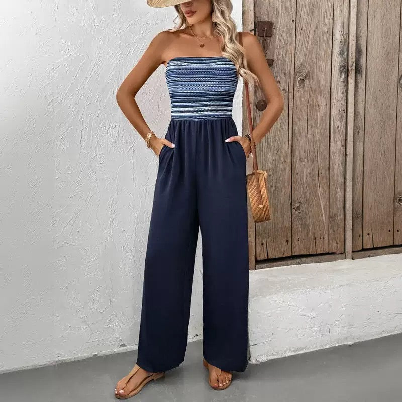 Coastal Smocked Strapless Jumpsuit
