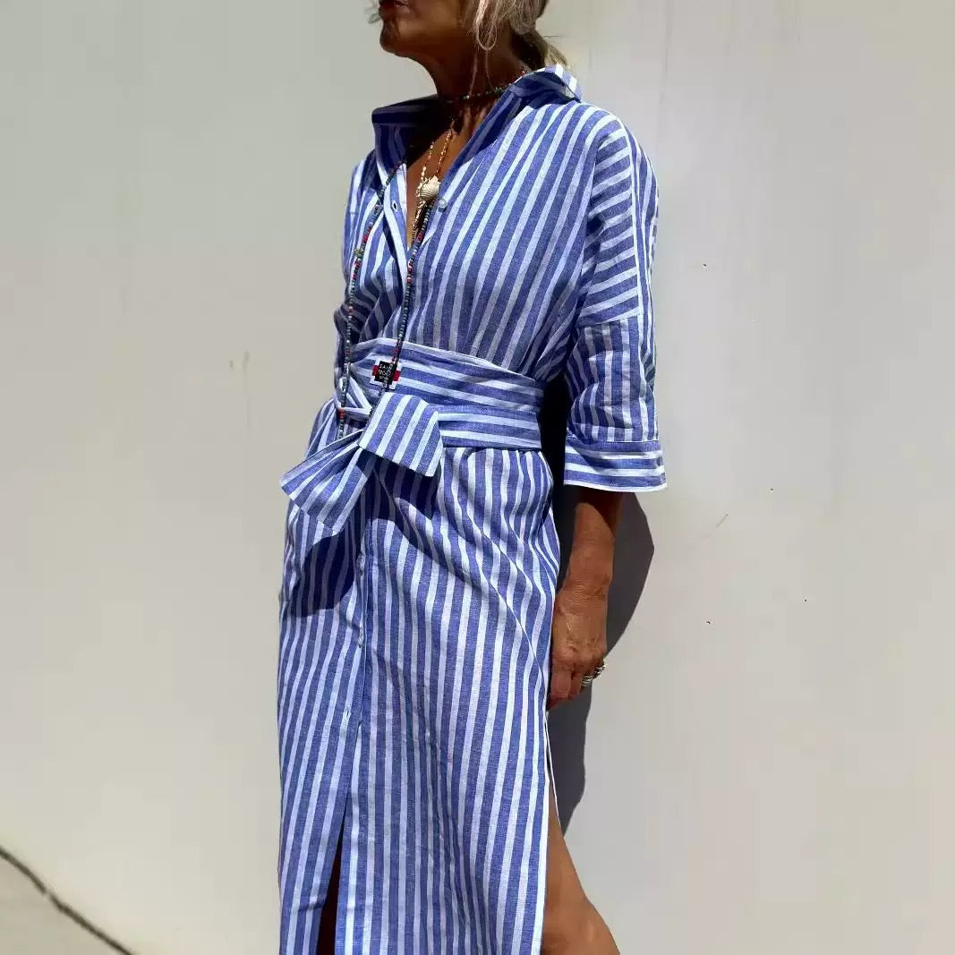 Striped Belted Shirt Dress St. Tropez