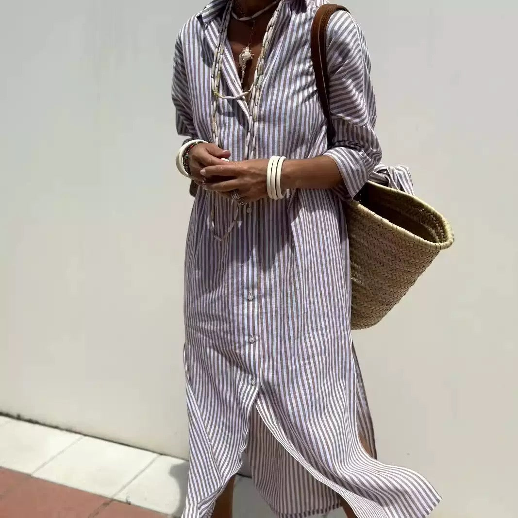 Striped Belted Shirt Dress St. Tropez