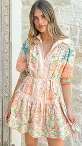 Printed Tie-Waist Mini Dress