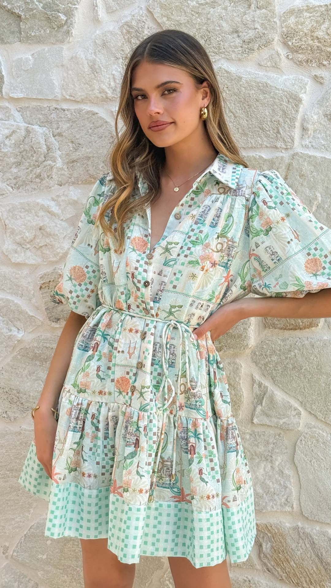 Printed Tie-Waist Mini Dress