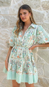 Printed Tie-Waist Mini Dress