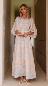 Ornate Belted Maxi Shirt Dress