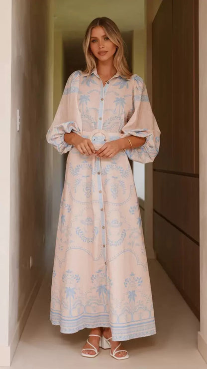 Ornate Belted Maxi Shirt Dress