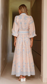 Ornate Belted Maxi Shirt Dress