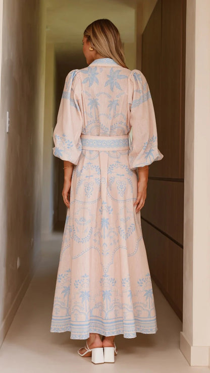 Ornate Belted Maxi Shirt Dress