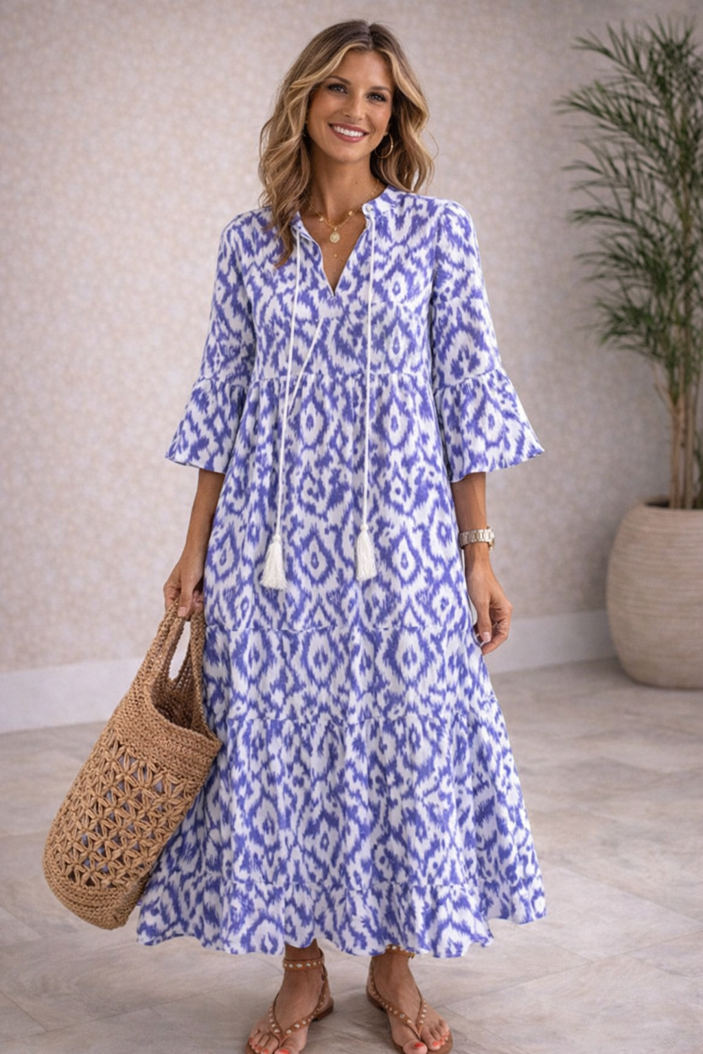 Bohemian  Maxi Dress with Tassel Tie Detail