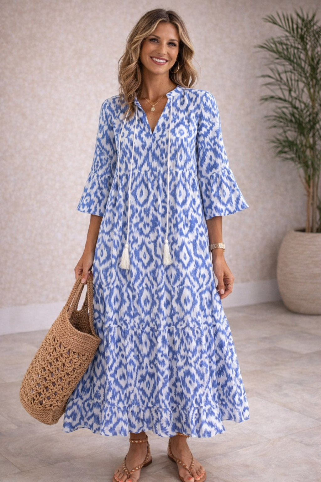 Bohemian  Maxi Dress with Tassel Tie Detail