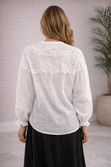 Lace Yoke Tie-Front Blouse