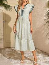 Striped Midi Dress with Flutter Sleeves