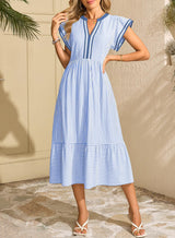 Striped Midi Dress with Flutter Sleeves