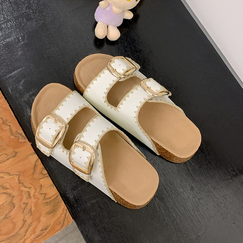 Genuine Leather Double Buckle Sandals