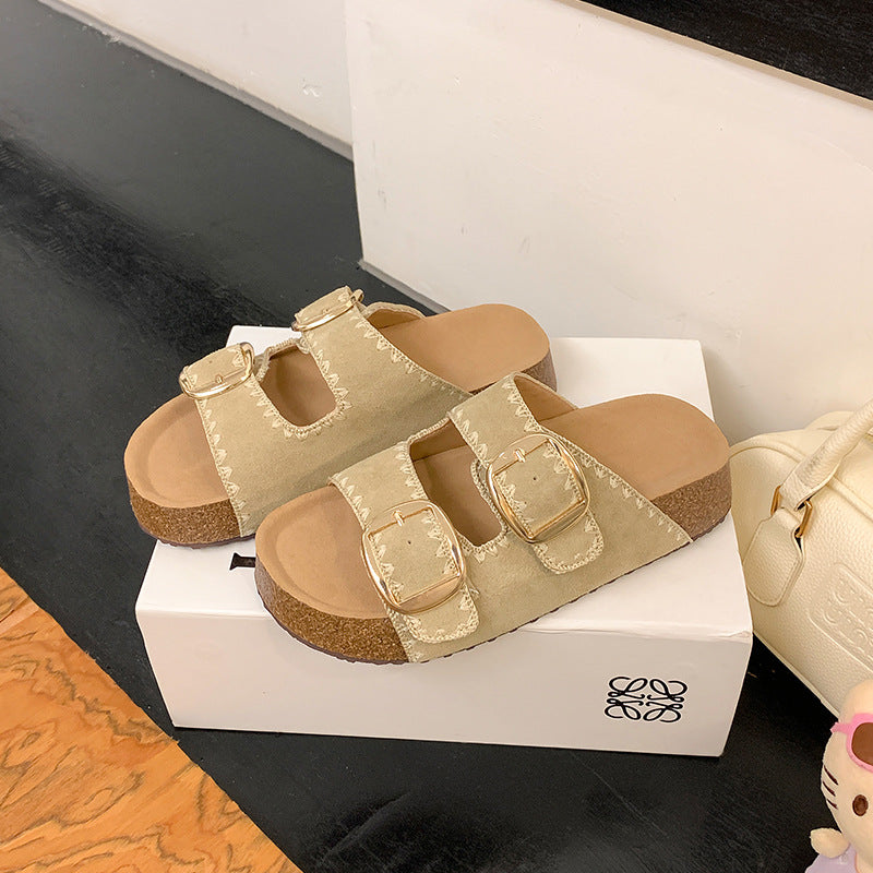 Genuine Leather Double Buckle Sandals