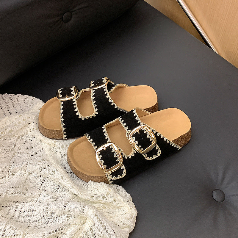 Genuine Leather Double Buckle Sandals