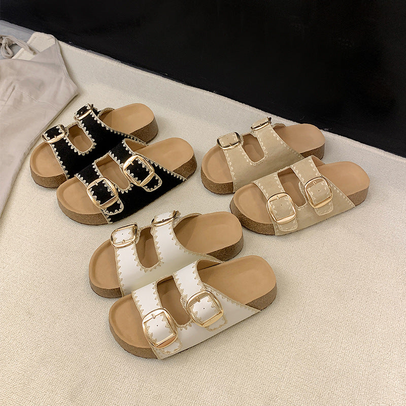 Genuine Leather Double Buckle Sandals